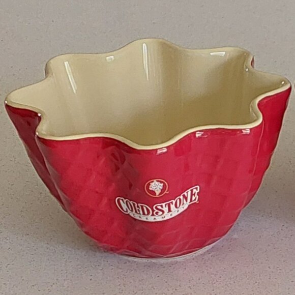 Set of 2 Cold Stone Creamery Red Ceramic Waffle Ice Cream Bowls - Picture 2 of 12